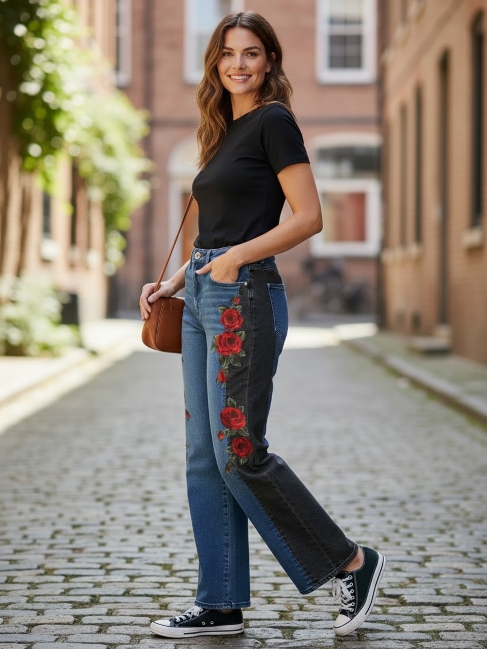Driftwood Farrah Denim-Red Rose Embroidery-Size 28